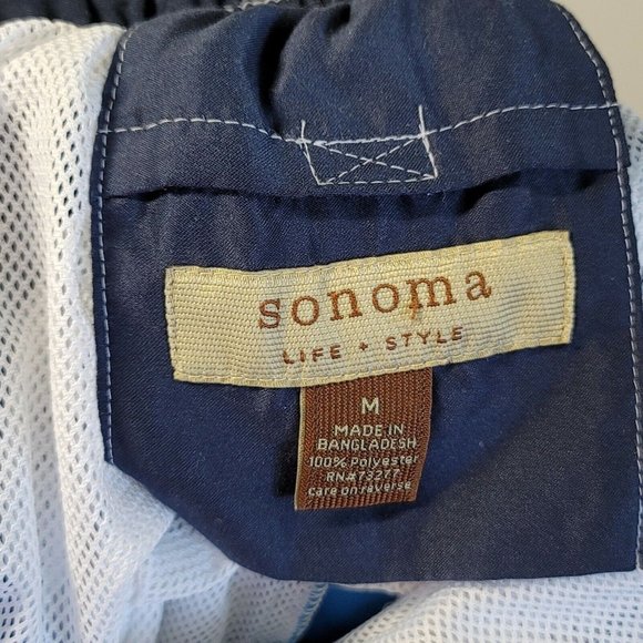 Sonoma Life Style Mens Board Shorts Blue & White Stripes Big Pockets Size Med - Picture 3 of 5